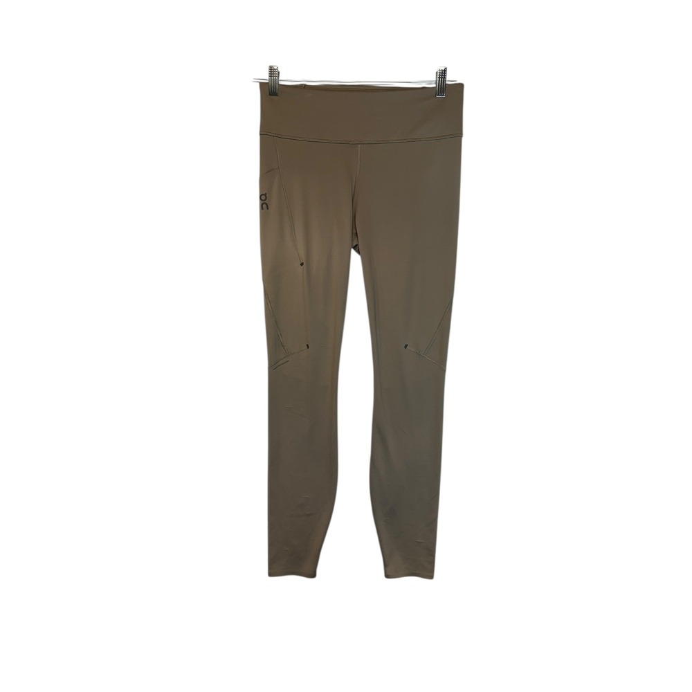 ON Running Performance Tights Women's Size M Khaki Pockets Zip Back Athletic
